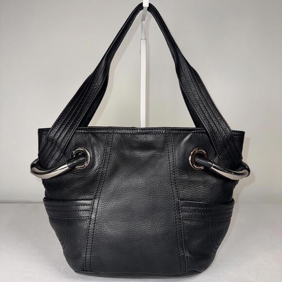 B. Makowsky Black Pebble Leather Shoulder Bag A93569 - Picture 2 of 8